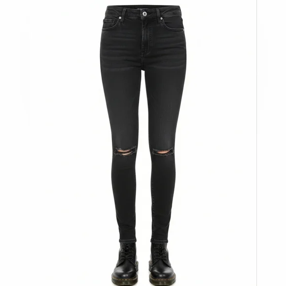 Zara Z1975 Mid Rise Skinny Jeans Black Ripped Knees 38 / 6 - Picture 1 of 16